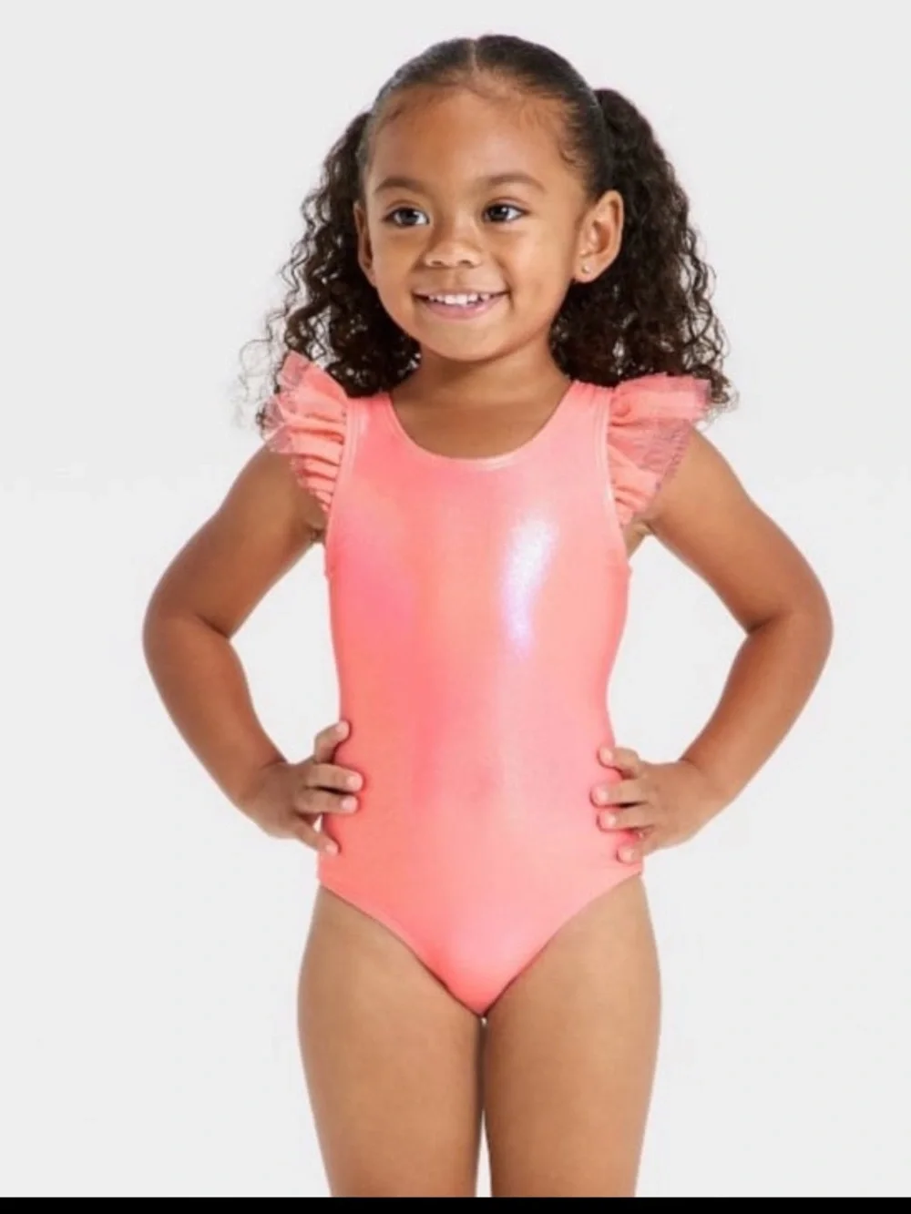 NWT Cat & Jack ™ Toddler Girls' One Piece Swimsuit - Coral Pink 5T - Picture 1 of 5